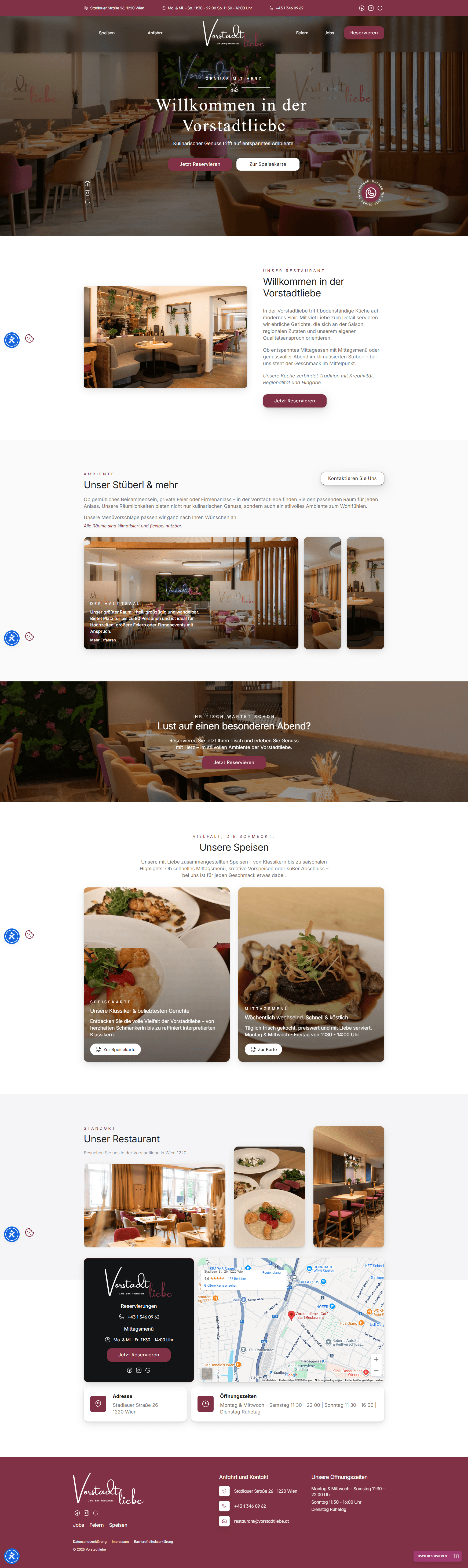 Elegant restaurant website design for Vorstadtliebe in Vienna